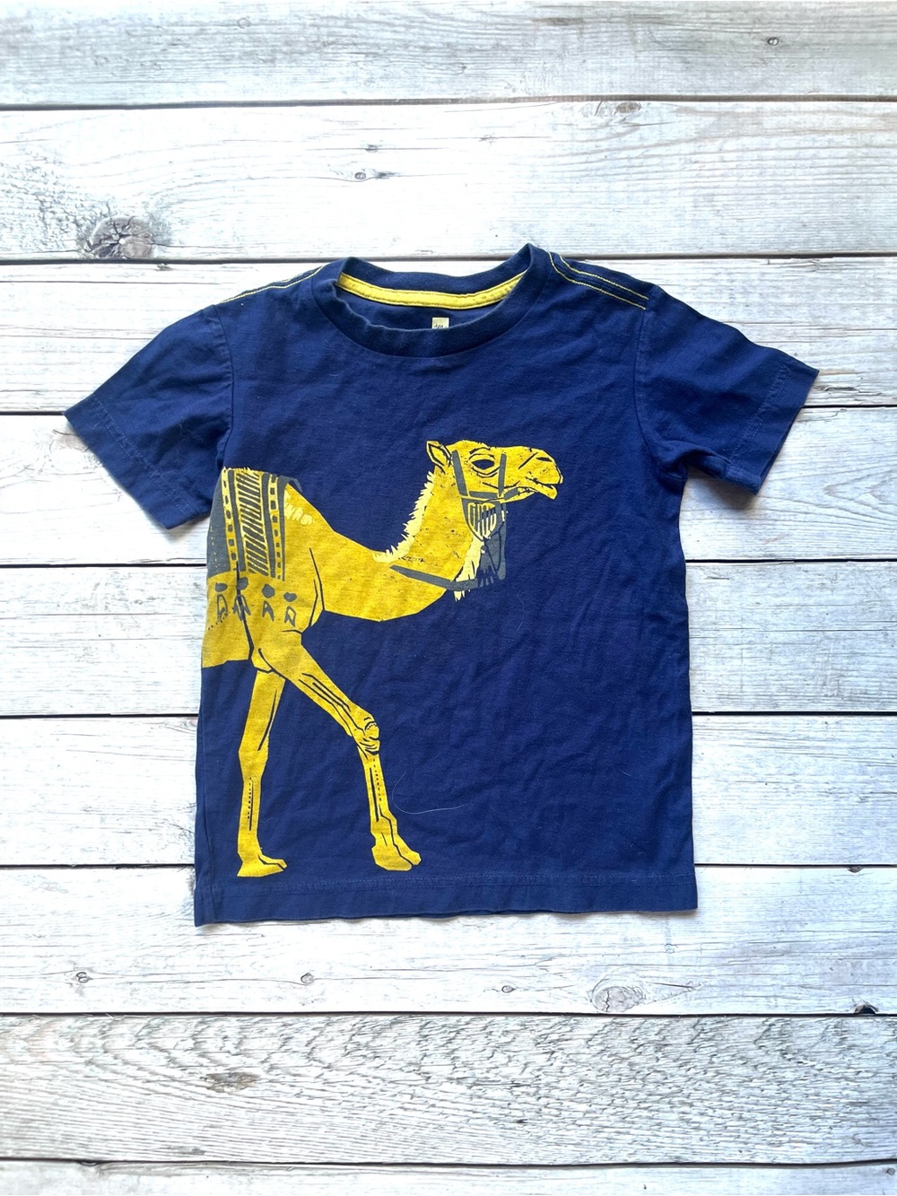 Tea Collection Navy Blue Tee with Yellow Camel Graphic